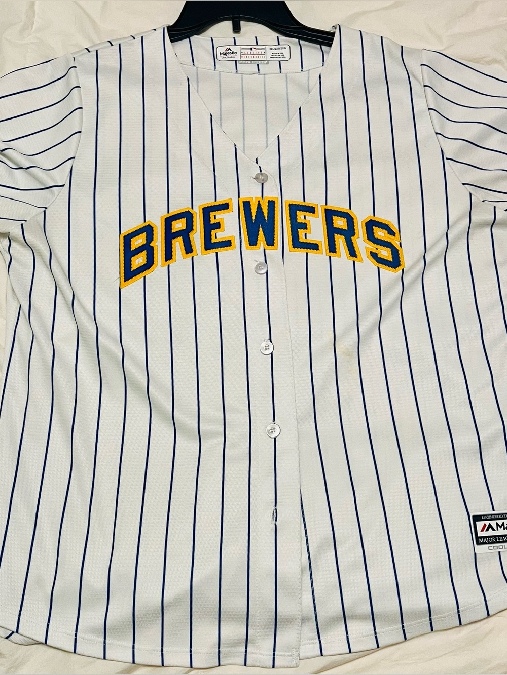 Brewers Women’s Pinstripe Button-Up Jersey Size 2XL button down official logo